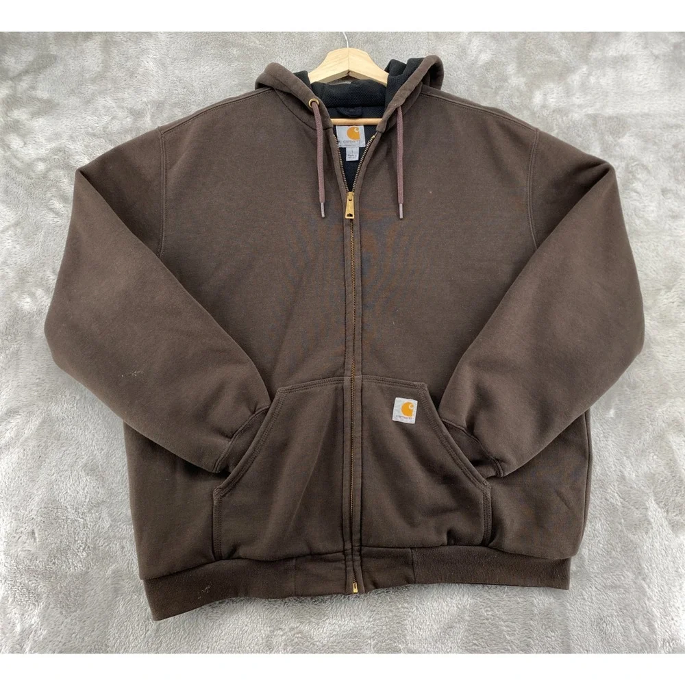 Carhartt Brown Thermal Lined Zip Hoodie Jacket Men’s Large Workwear USA